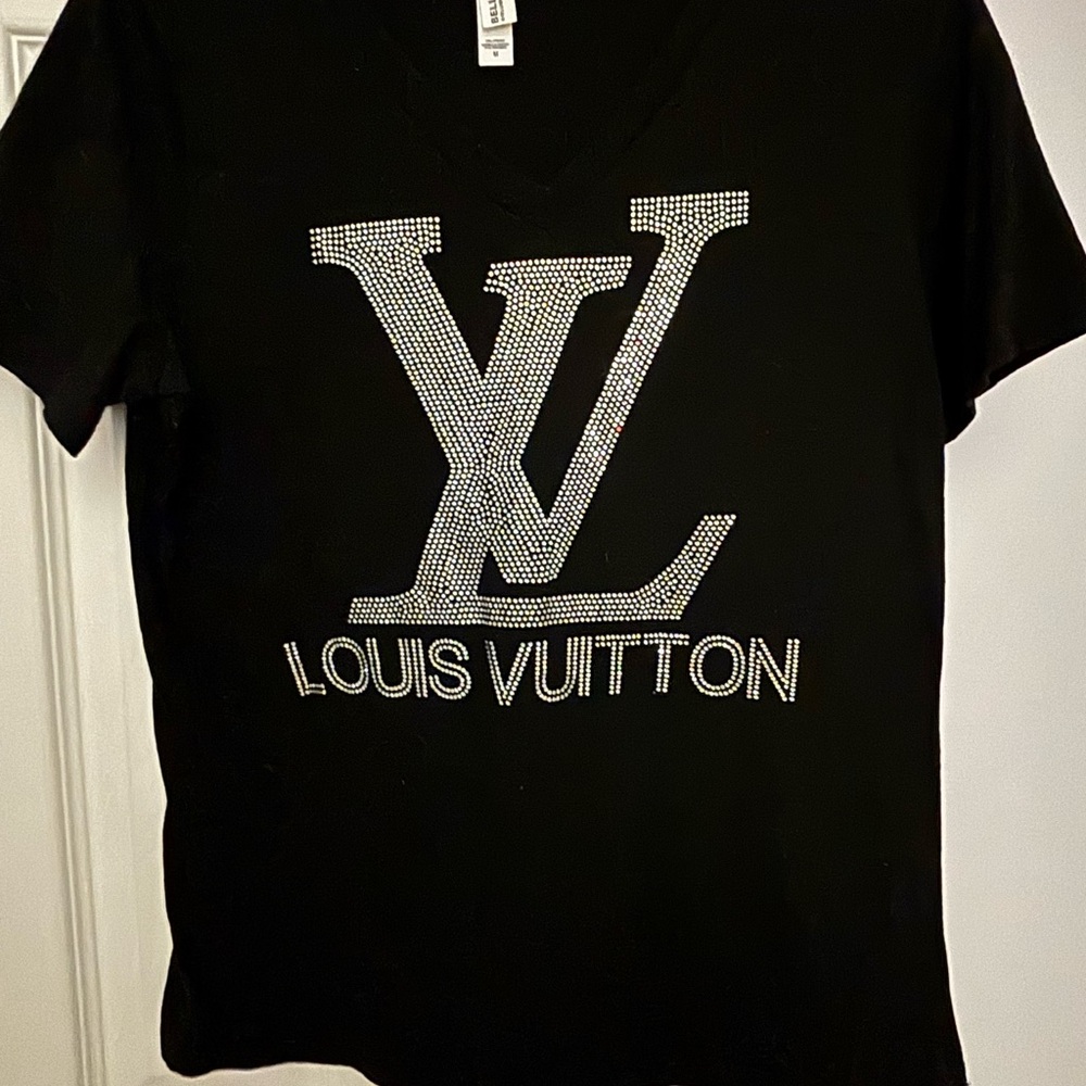 Bella Canvas Black Short Sleeve V-Neck Tee with Silver Crystal Logo